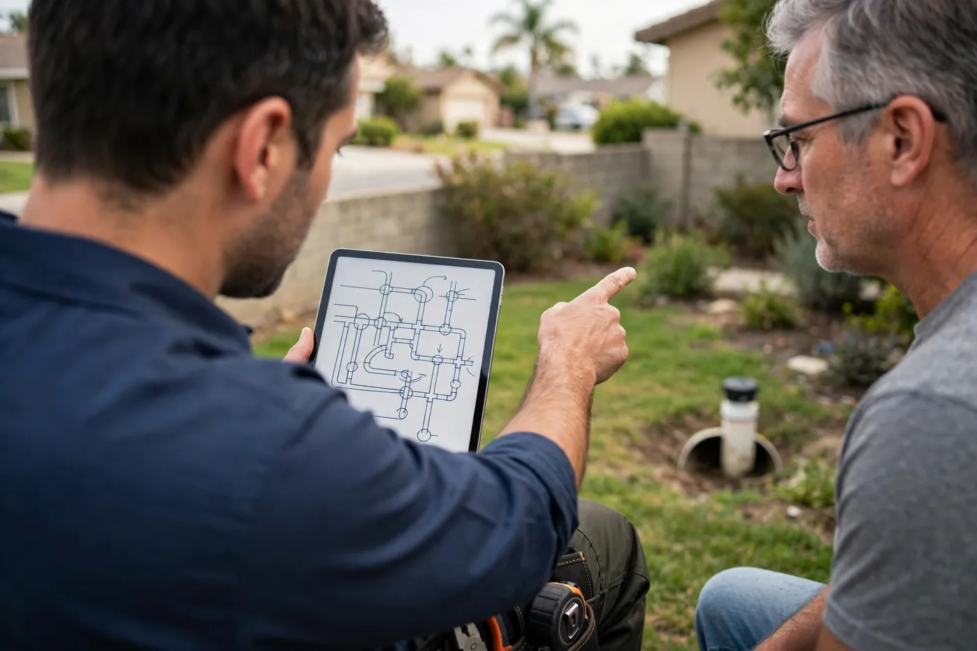 Technician reviewing a repair plan